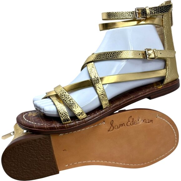 NEW Sam Edelman Gibbs Metallic Gold Gladiator Toe Ring Sandals - Picture 9 of 9